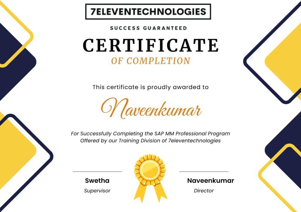 Certificate of the course SAP